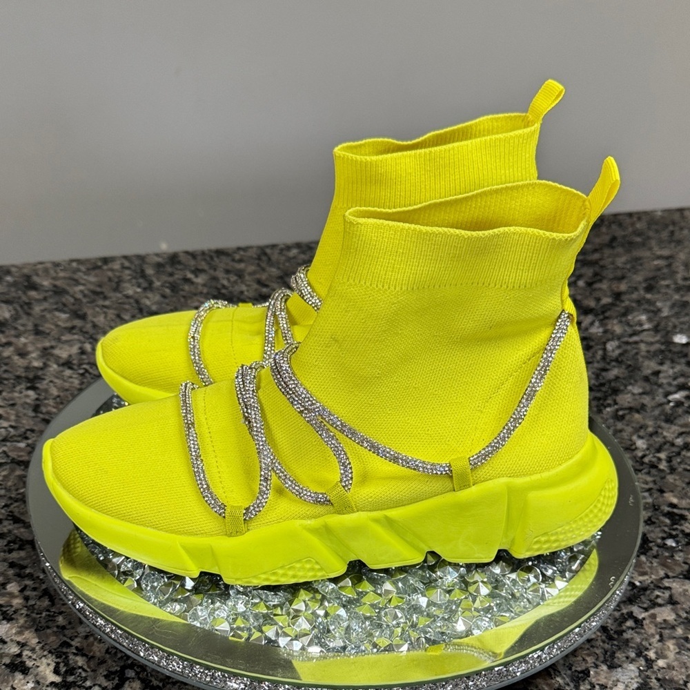Cape Robbin Neon Yellow Sneakers with Silver Accents 10 - Picture 4 of 13